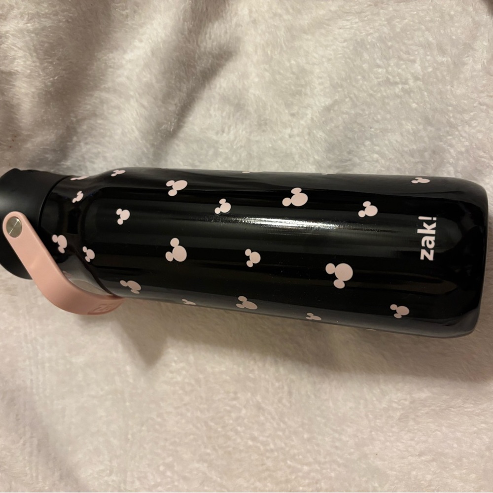 ZAK! Black Stainless Steel Water Bottle with Pink Dot Handle
